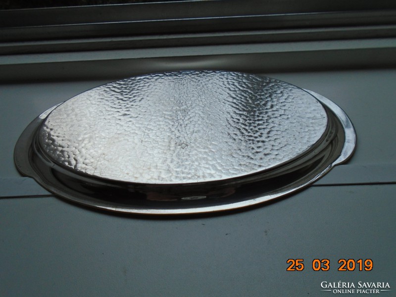 Silver-plated oval hammered copper tray 24x15.5 cm