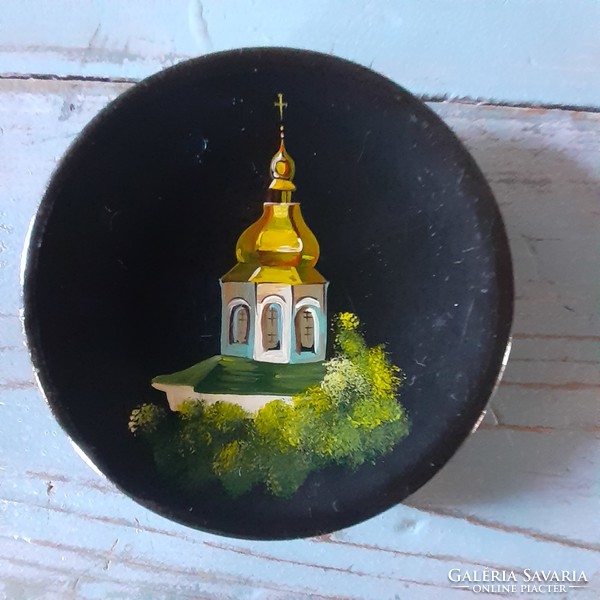 Russian miniature picture painted on wood 9.5 cm
