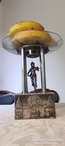 Art Deco Szecesszió, kínáló Asztalközép,szobor középen.Bronz Art Deco Szecesszió hölgy galamb!