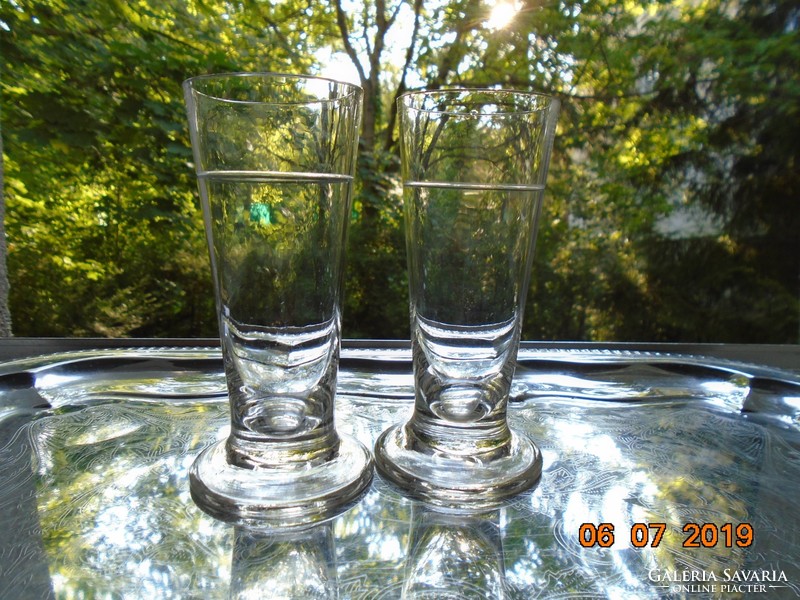 2 Antique blown thick-bottomed glasses with polished scale lines