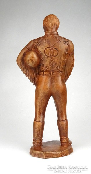 1D916 Jelzett Homolya kerámia szobor kosfejes dudával 24.5 cm