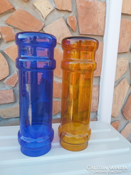 Gyönyörű  Midcentury kék narancssárga színű  karcagi berekfürdői üveg váza  Gyűjtői szépség
