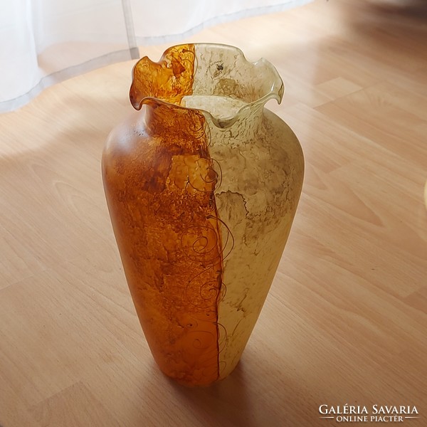 Murano - murano - veil glass vase, unique, special, decorative gold pattern, 35.5 cm