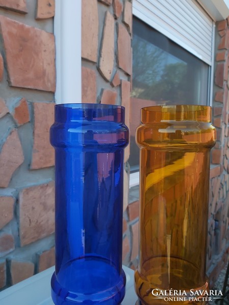 Gyönyörű  Midcentury kék narancssárga színű  karcagi berekfürdői üveg váza  Gyűjtői szépség
