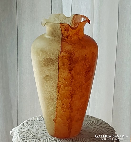 Muránói - Murano - fátyolüveg váza, egyedi, különleges, dekoratív arany mintázattal, 35,5 cm