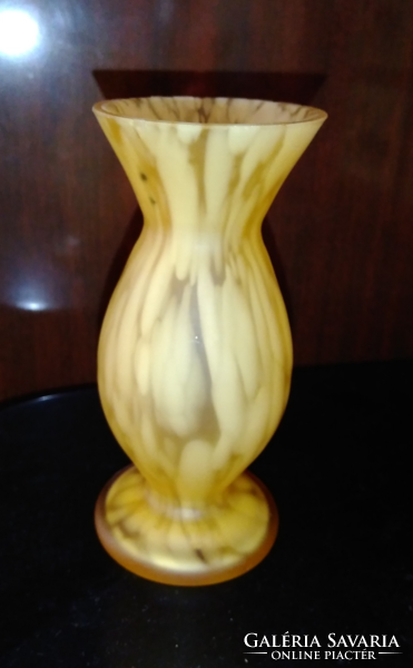 Retro multi-layered yellow-white, decorative, small glass vase, 11.5 cm high