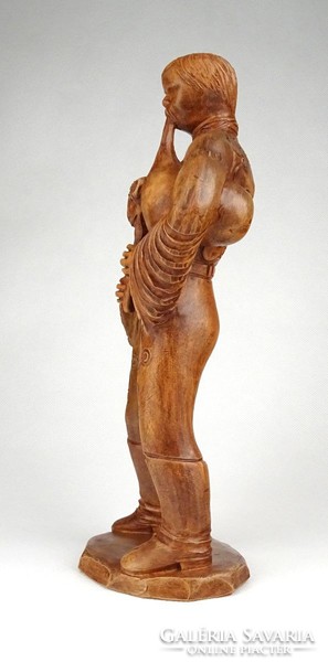 1D916 Jelzett Homolya kerámia szobor kosfejes dudával 24.5 cm