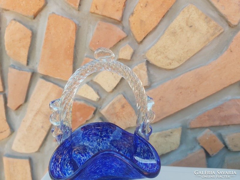 Gyönyörű üveg kék szakított  kosár  üvegkosár nosztalgia Gyűjtői  darab  /Karcagi, Berekfürdői/