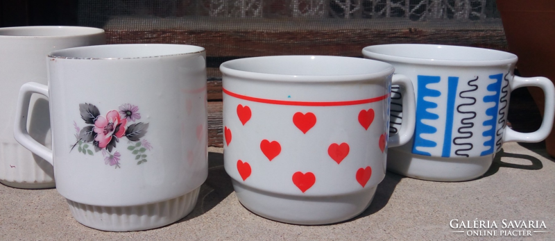 2 really rare Zsolnay porcelain cocoa mugs, retro striped pattern, floral,