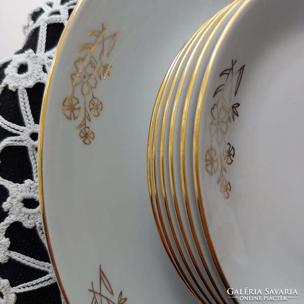 MZ - Moritz Zdekauer Cseh /Csehszlovák/50+ éves porcelán süteményes készlet 7 db, arany mintáttal