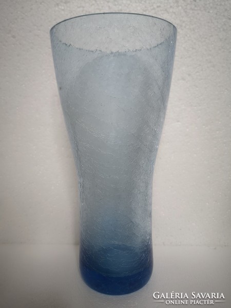 Retro midcentury fátyolüveg kék váza Karcag 285mm
