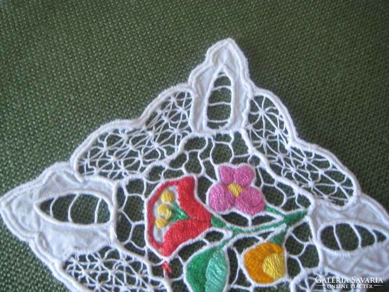 Kalocsa embroidered, openwork tablecloth 12 x12 cm