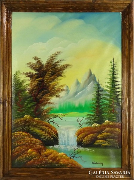 1D938 XX. századi festő : Vízesés a hófödte hegyek lábánál