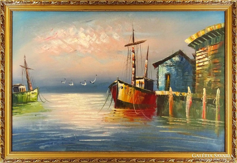 1D956 XX. századi festő : Hajók a kikötőben