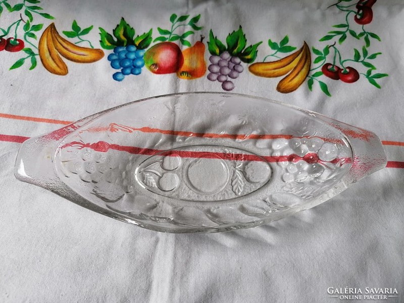 Csónak alakú üveg gyümölcsös tálka
