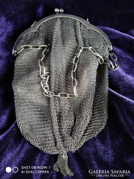 Ezüst (800) láncfonatos női szinházi táska (ritikül)