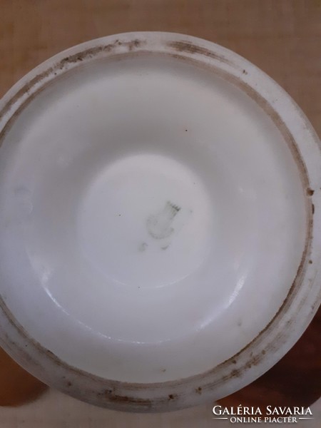 Antik porcelán patikai edények hozzá lázmérő saját dobozában csavaros fa tégelyben szemcseppentővel