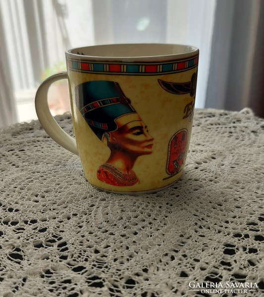 Egyiptomi eredeti kerámia csésze, bögre, jelzett, csodaszép mintázattal, hibátlan