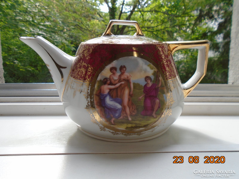 Imperial elbogen tea pourer with gold brocade patterns, mythological scene impressed sword arm insignia