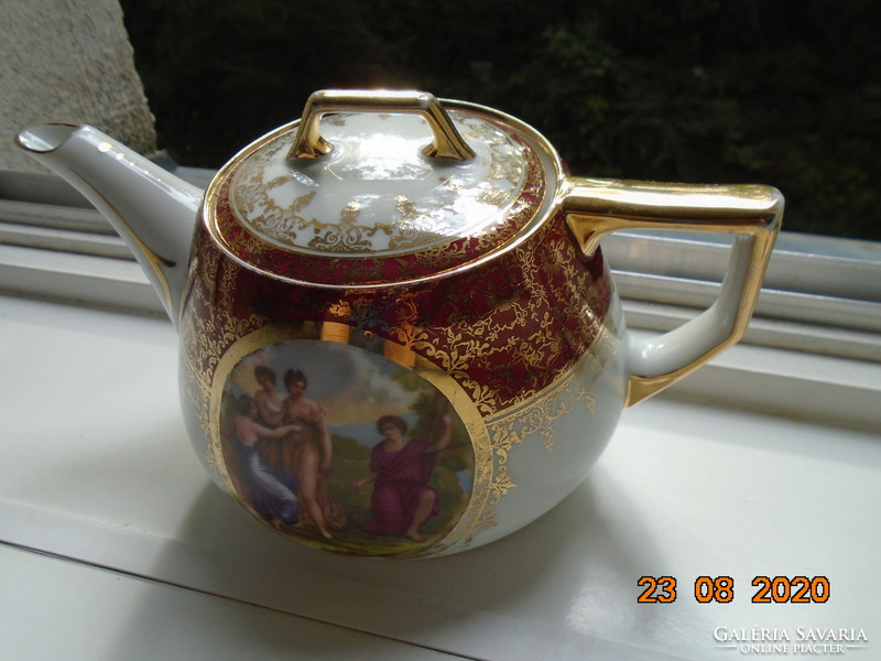 Imperial elbogen tea pourer with gold brocade patterns, mythological scene impressed sword arm insignia