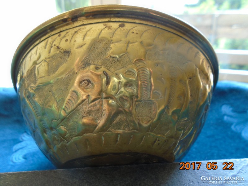 Handcrafted copper bowl with a rare portrait of a camel and a caravan