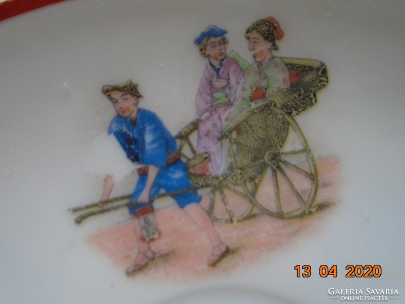 Older oriental small plate with two life pictures, handmade gold calligraphy and spectacular signature