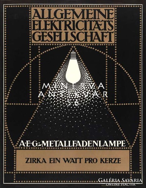 Német szecessziós ipari plakát reprint nyomat Peter Behrens AEG villanykörte geometrikus minimalista