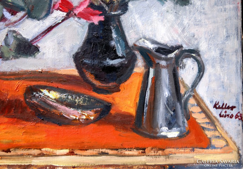 Lívia Keller (1918-2005): table still life, 1963 - oil on canvas painting