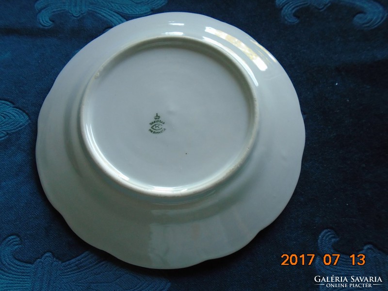 KARLSBAD CARL KNOLL monogrammal,kézzel festett virág mintás,ezüst klasszikus szegély mintás tányér,
