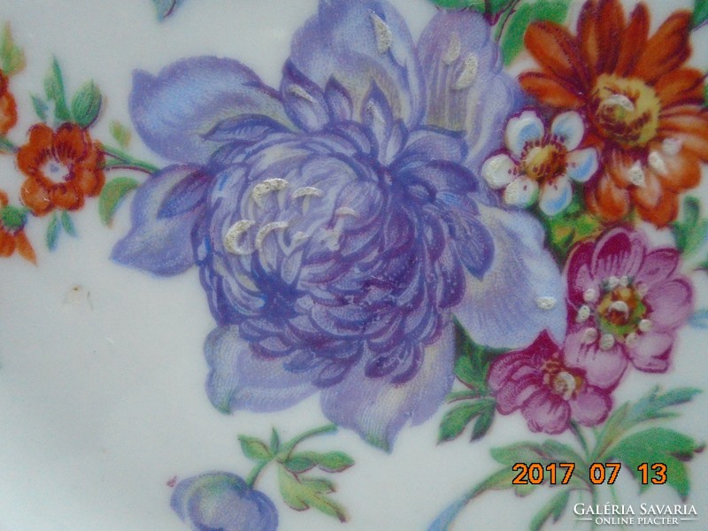 KARLSBAD CARL KNOLL monogrammal,kézzel festett virág mintás,ezüst klasszicista szegély mintás tányér
