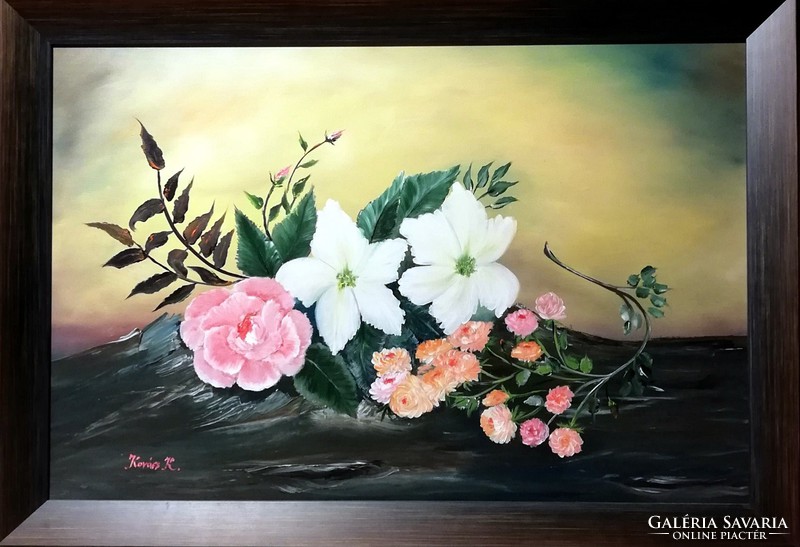 Katalin Kovács - overflowing love, flower still life painting 60 * 40 cm (with frame)