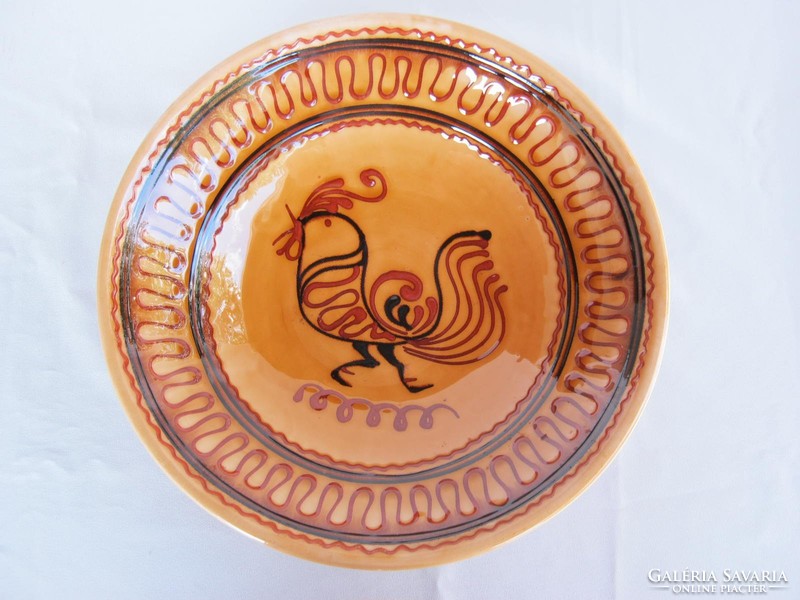 Marked Hódmezővásárhely ceramic rooster decorative plate wall bowl plate 30 cm