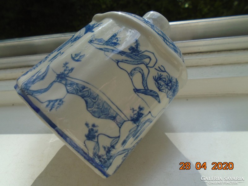Kangxi, underglaze hand-painted porcelain lidded tea container with high mountain landscapes