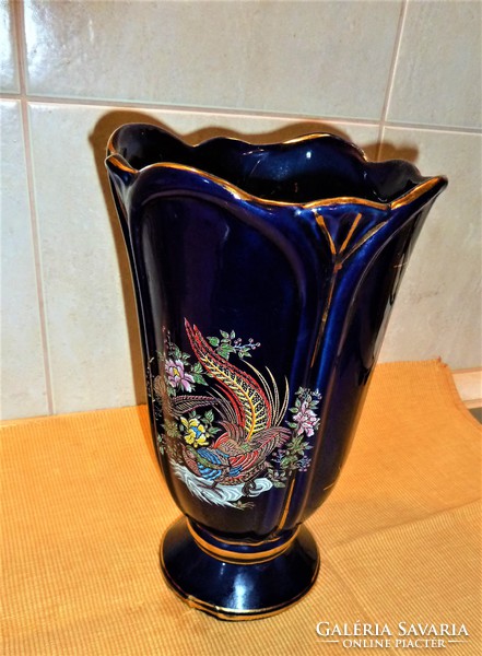 Aranyozással díszített kobalt kék porcelán váza 28 cm mags