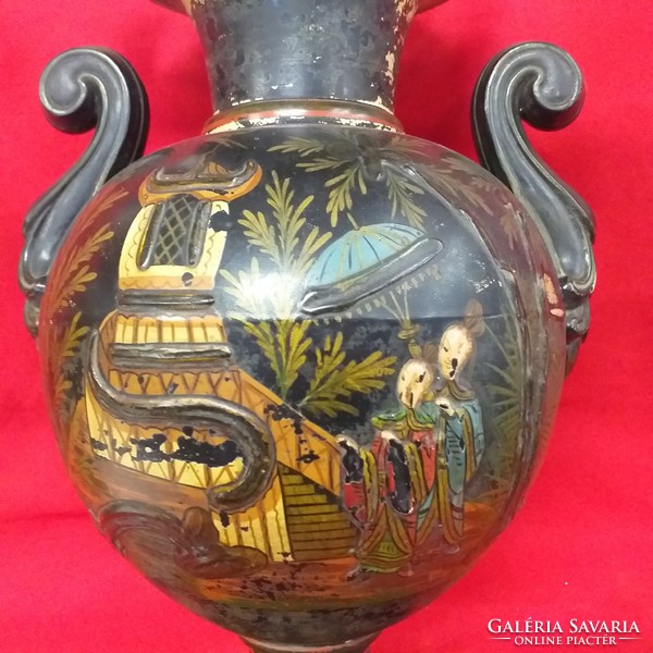 Alt wien johann maresch majolica faience terracotta vase with oriental Chinese pattern, carafe. 33 Cm