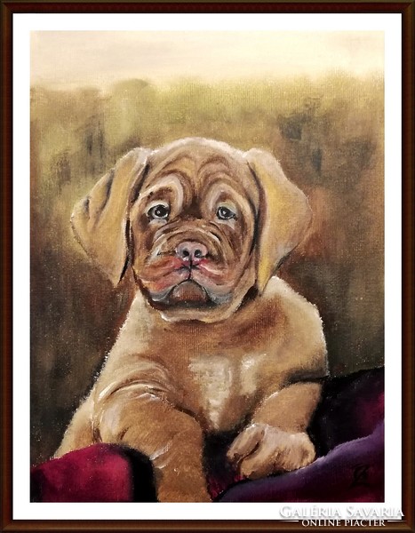 Cinnabar - Bordeaux puppy (18 x 24, oil + gift new frame)
