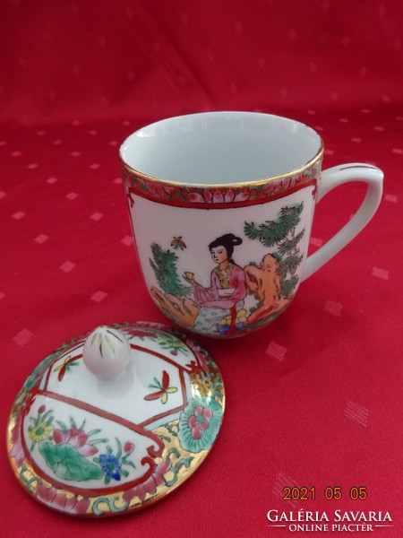 Japán porcelán teás pohár fedővel, magassága 12,5 cm. Vanneki!