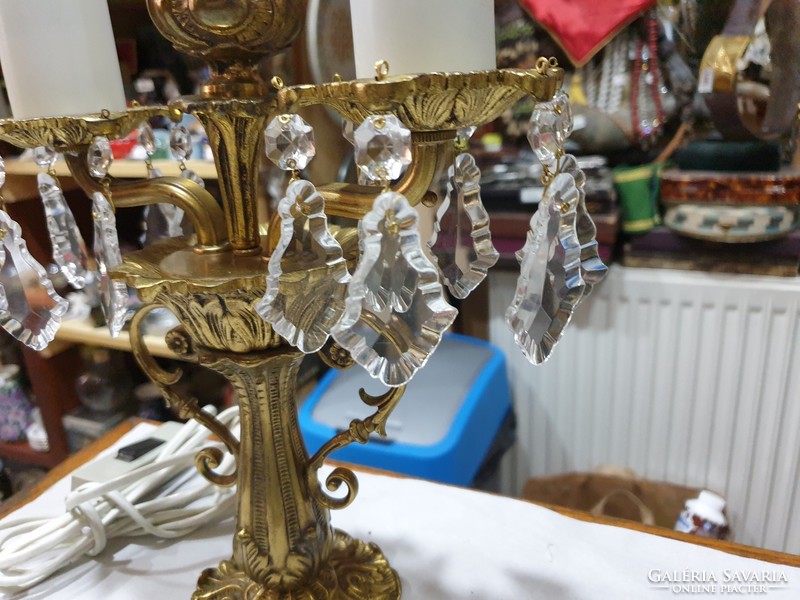 2 ágú kristály függös réz asztali lámpa