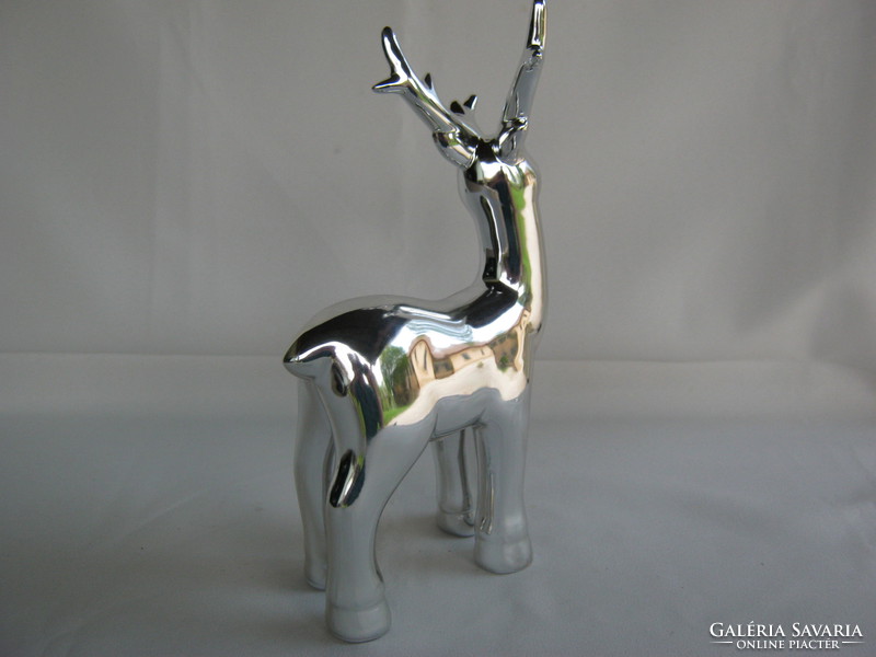 Silver colored ceramic deer