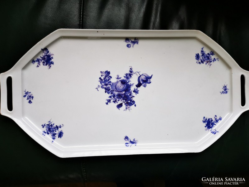 Antik hatalmas kék virágos porcelán tálca  52 x 26 cm