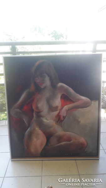 AKT (olaj, vászon, 93x80 cm kerettel)  "G. Haas" jelzéssel meztelen nő portréja, nagyméretű
