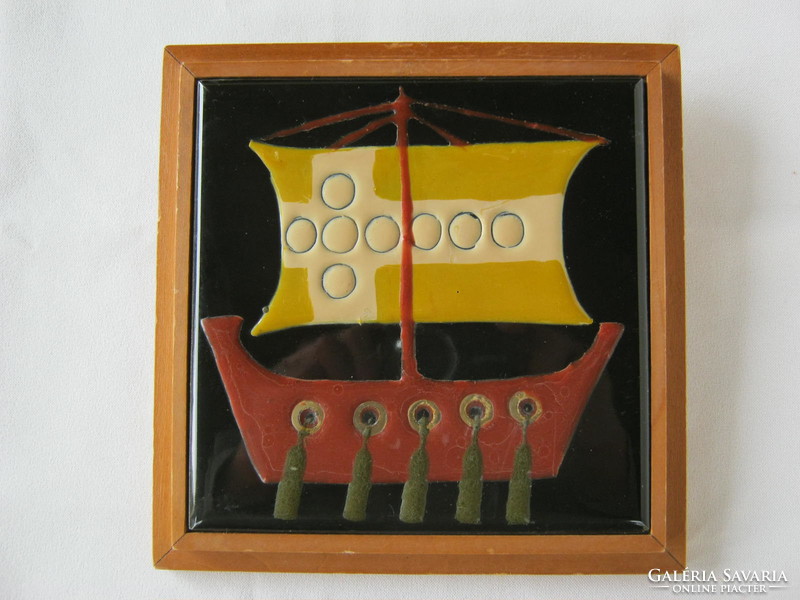 Bolbáné Szeles Magda retro iparművész kerámia hajós fali kép falidísz