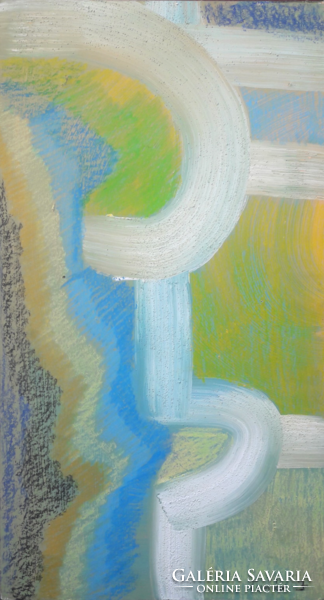 TÍMÁR J.: Absztrakt (vegyes technika-fa 76x42 cm) vonalak, színek, formák