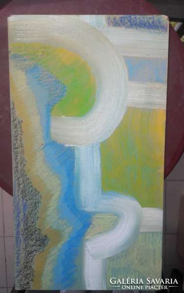TÍMÁR J.: Absztrakt (vegyes technika-fa 76x42 cm) vonalak, színek, formák
