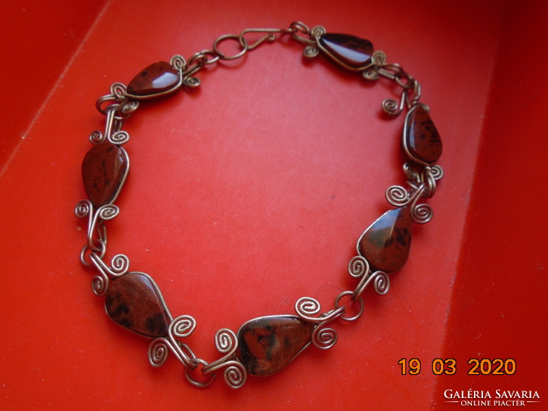 Filigree bracelet with tiger eye mineral flat beads