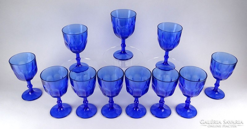 1E198 Hibátlan talpas kék üvegpohár készlet 11 darab