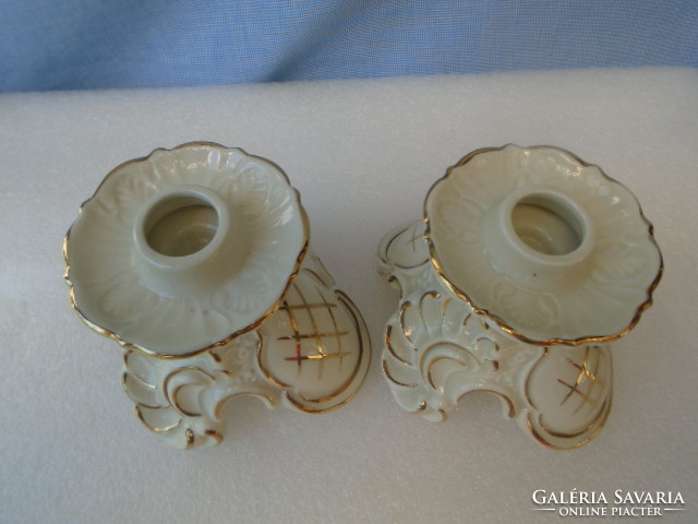 Antik német ROKOKO  porcelán  gyertyatartók párban VITRIN ÁLLAPOTBAN