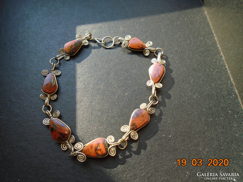 Filigree bracelet with tiger eye mineral flat beads
