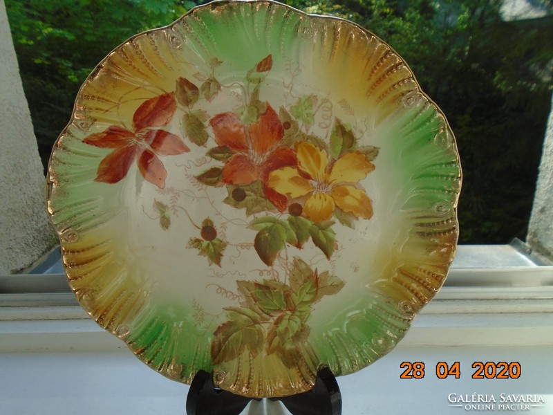 1898 Barker&kent Victorian clematis hand-painted gilt embossed wall plate
