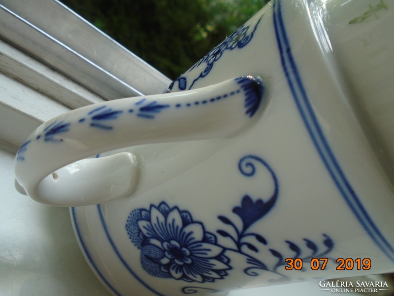 Antique very rare two-part coffee filter mug with hand-painted Meissen blue onion pattern